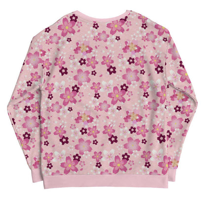 Sakura kawaii sweatshirt in pink with wine-dark blossoms and pale blossom clusters