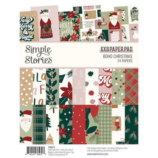 Simple Stories - Double-Sided Paper Pad 6"X8" - 24/Pkg - Boho Christmas. This collection of unique papers is a high-quality printed designer cardstock perfect for use with scrapbooking, paper crafting, card making, planning, home decor and more! Available at Embellish Away located in Bowmanville Ontario Canada.