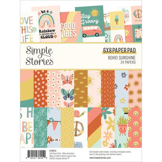 Simple Stories - Double-Sided Paper Pad 6"X8" - 24/Pkg - Boho Sunshine. A high quality 65 pound printed designer cardstock perfect for use with scrapbooking, paper crafting, card making, planning, home decor and more! Available at Embellish Away located in Bowmanville Ontario Canada.