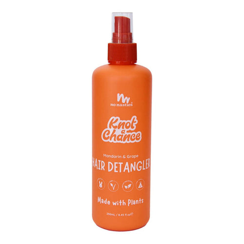 250ml spray bottle of No Nasties Slick Kids Hair Detangling Spray in Mandarin and Grape scent, non-toxic and made with natural ingredients for kids.