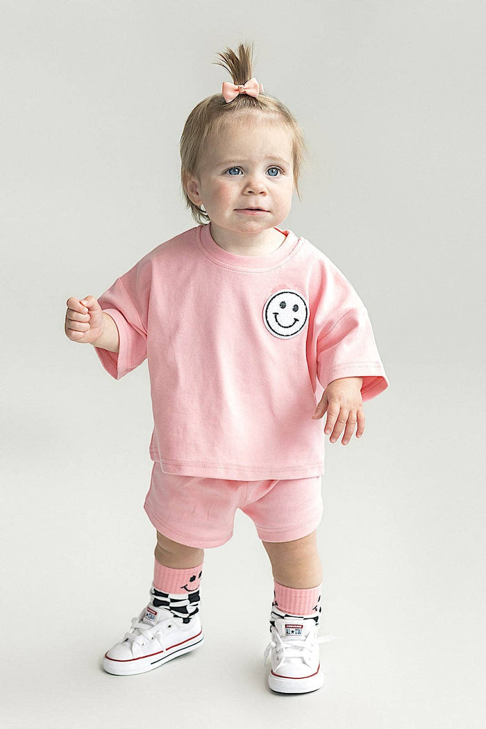 Smiley Shorts Set | Pink Peach