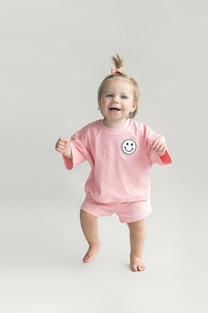 Smiley Shorts Set | Pink Peach