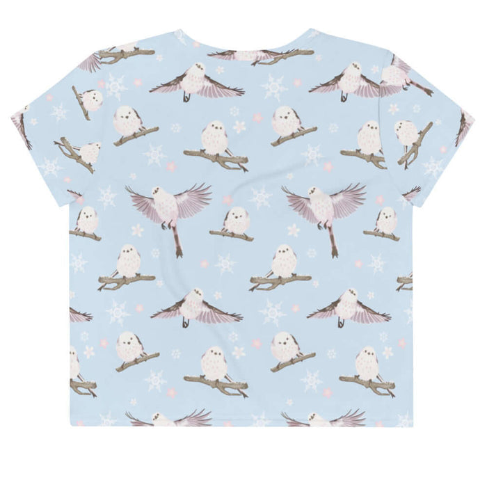 Snow Bird kawaii crop top in sky blue with blushing pink cheeks and cherry blossoms