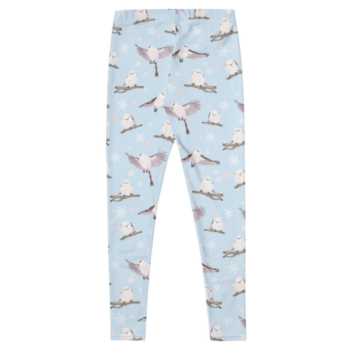 Snow Bird kawaii leggings in soft pastels with blushing pink cheeks and cherry blossoms