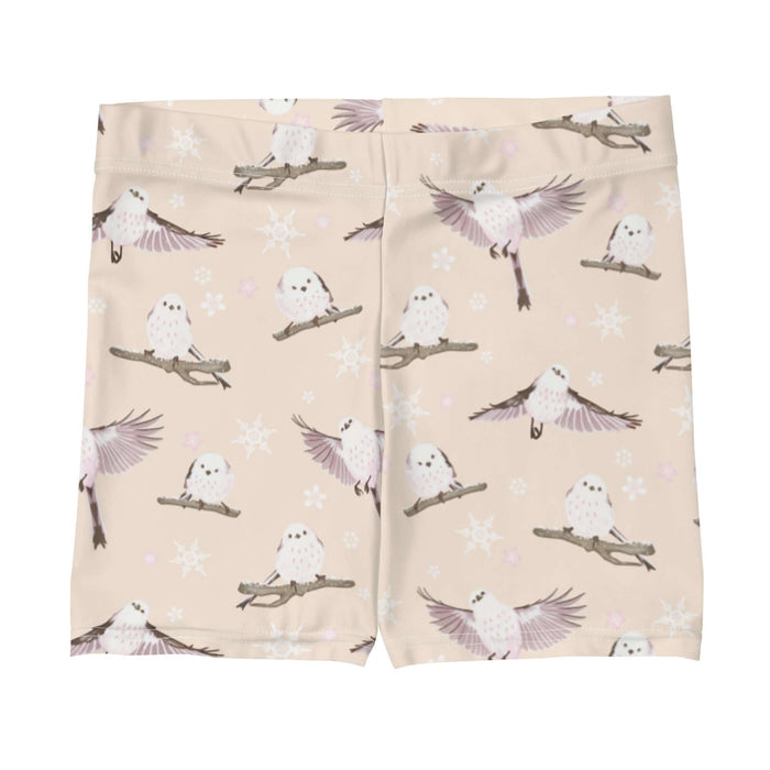 Snow Bird kawaii shorts in soft pastels with perched birds and snowy branches