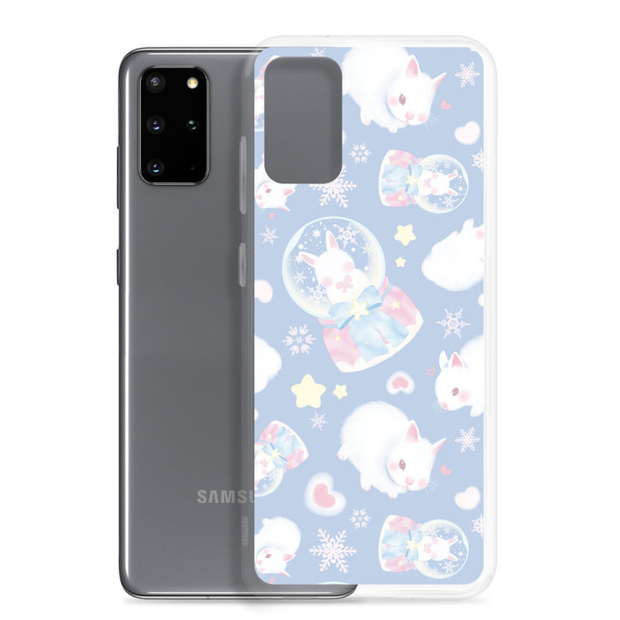 Stylish Snow Bunny Samsung® Clear Case featuring cute bunnies and pastel colors, perfect for any outfit.