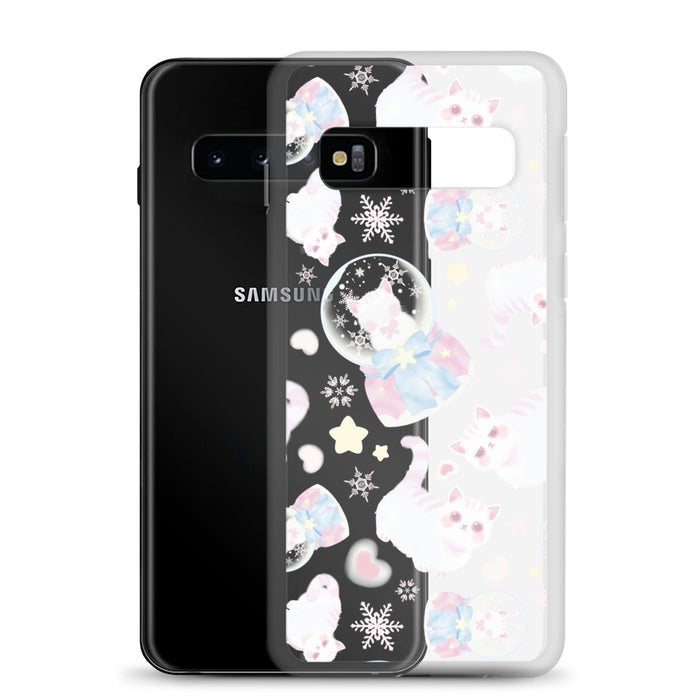 Snow Kitten kawaii phone case with fluffy kittens and cream stars