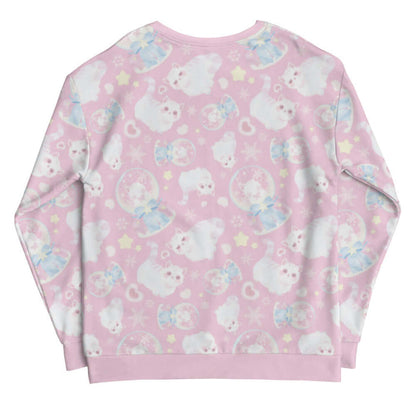 Snow Kitten kawaii sweatshirt with blushing kittens and blue and pink bows