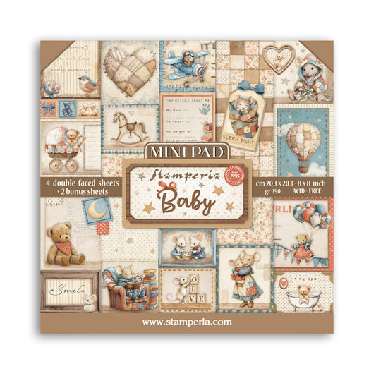 Stamperia - 8X8 Mini Paper Pad - Baby. 6 sheets. Available at Embellish Away located in Bowmanville Ontario Canada.