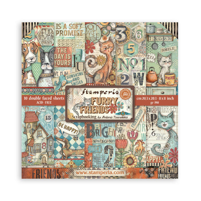 Stamperia - 8X8 Paper Pad - Furry Friends. 10 sheets. Available at Embellish Away located in Bowmanville Ontario Canada.
