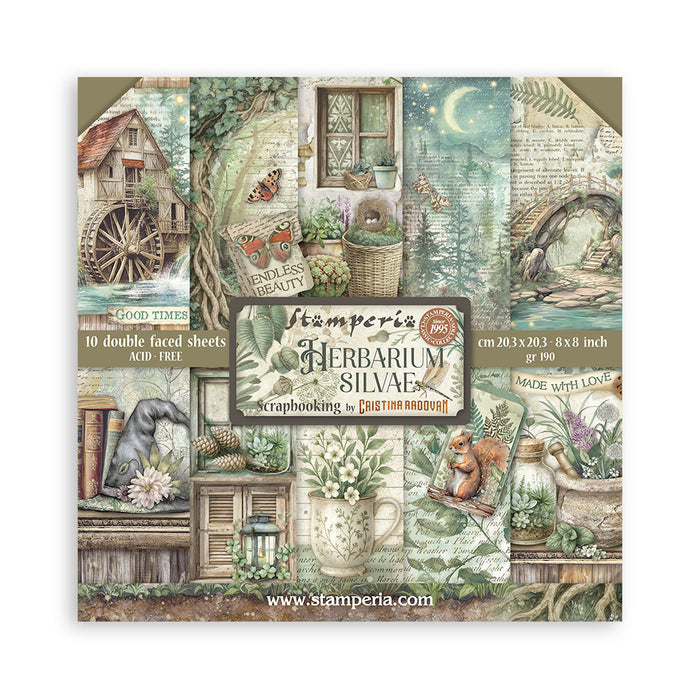 Stamperia - 8X8 Paper Pad - Herbarium Silvae. 10 sheets. Available at Embellish Away located in Bowmanville Ontario Canada.
