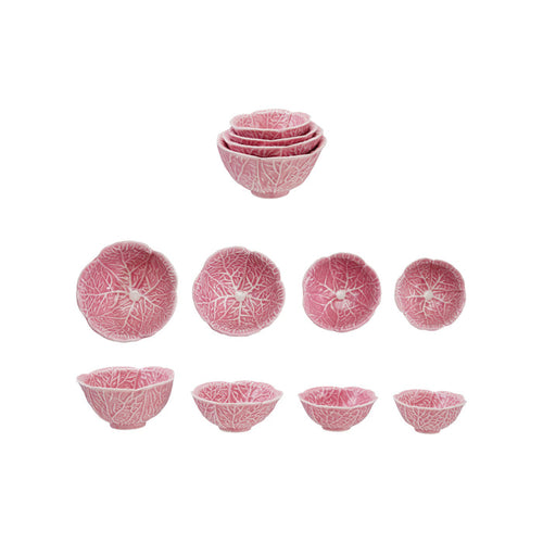 Stoneware Cabbage Shaped Prep Bowls, Pink, Set of 4
