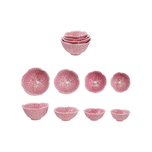 Stoneware Cabbage Shaped Prep Bowls, Pink, Set of 4