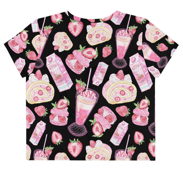 Pink kawaii Strawberry crop top with macarons and milkshakes
