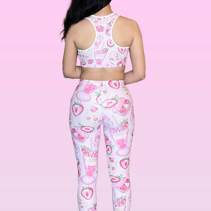 Pink kawaii Strawberry leggings with whole berries and roll cakes