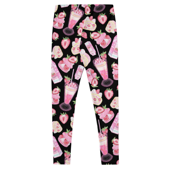 Pink kawaii Strawberry leggings with macarons and roll cakes