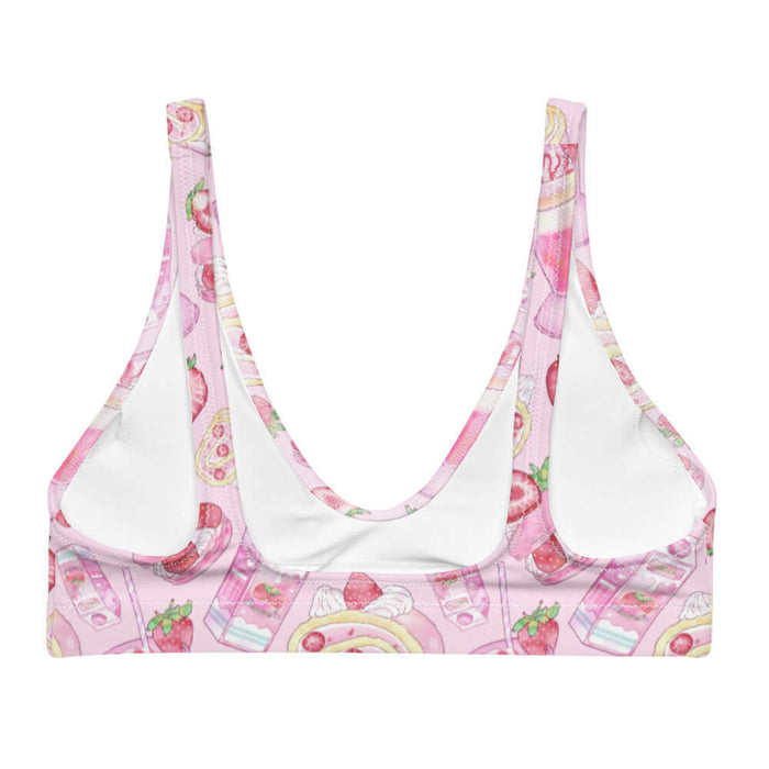 Pink kawaii Strawberry bikini top with milkshakes and macarons