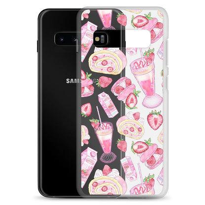 Stylish Strawberry Samsung® Clear Case featuring a vibrant fruit pattern, perfect for phone protection and aesthetics.