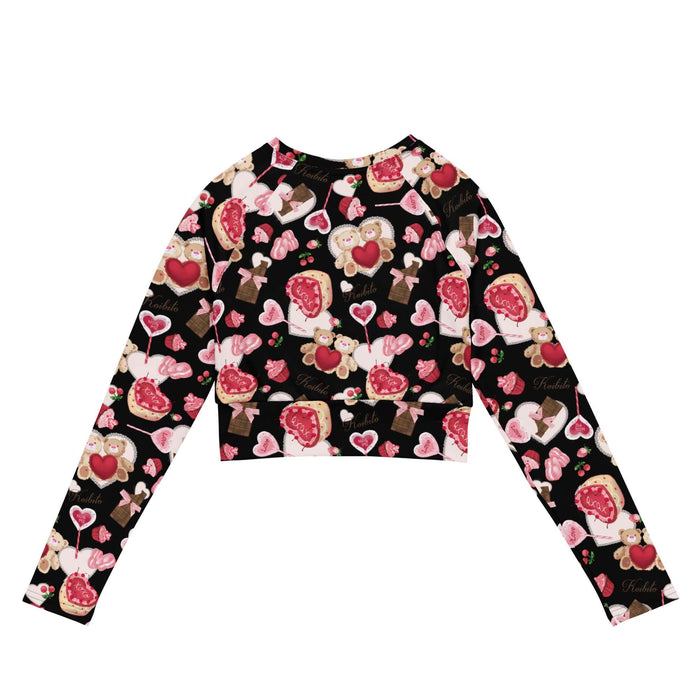 Sugar Sweetheart kawaii long-sleeved crop top with ribbon-tied chocolate bars and strawberries