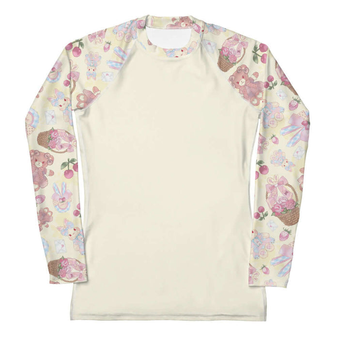 Sweet Teddy kawaii rash guard in pastel with teddy bears and lace cameos