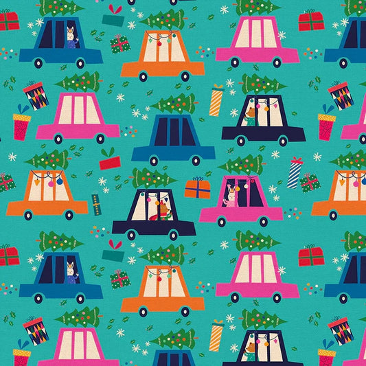 Teal Modern Holiday Beep Beep- Fat Quarter