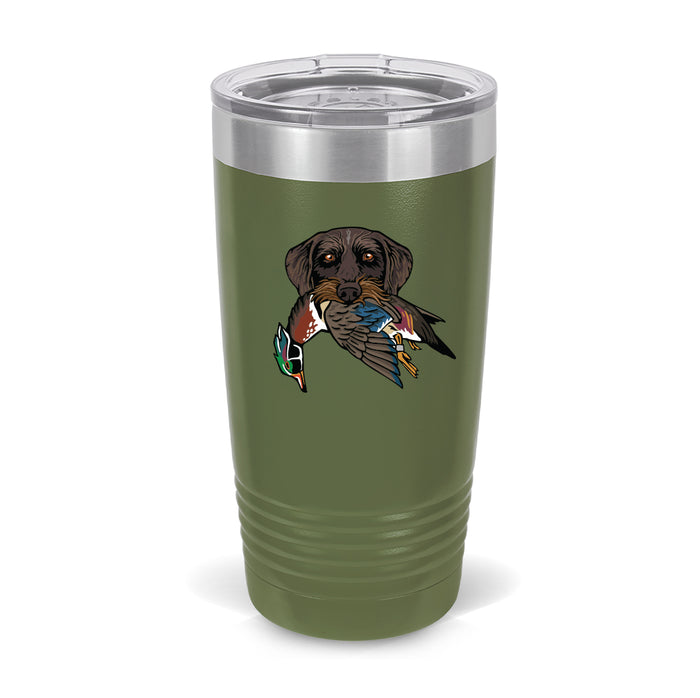 Olive / Drahthaar with a Wood Duck