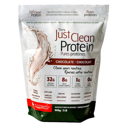 Package of Tim's Just Clean Whey Protein Chocolate 2lbs
