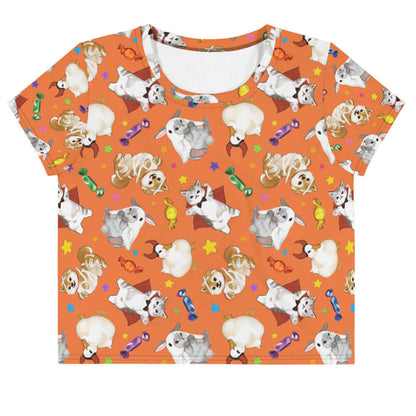 Trick or Treaters alternative crop top with vampire kitties and scattered stars