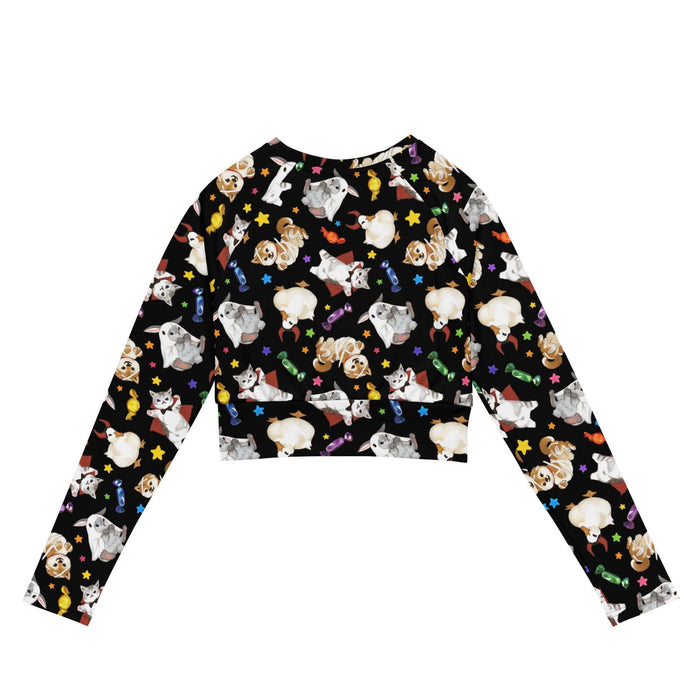 Trick or Treaters alternative long-sleeved crop top with ghost-sheet bunnies and wrapped candy