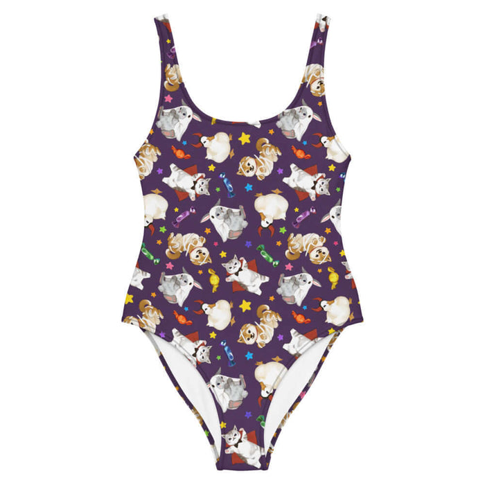 Trick or Treaters alternative one-piece swimsuit with devil ducks and vampire kitties