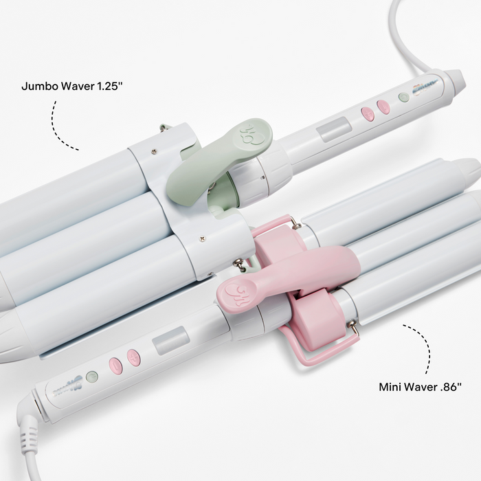 Side by side comparison of Triple Ripple Mini Waver .86" and Jumbo Waver  1.25"