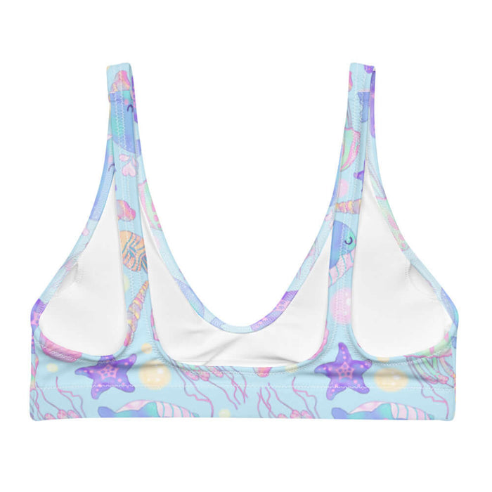 Under the Sea kawaii padded bikini top in blue with pink jellyfish and coral seashells