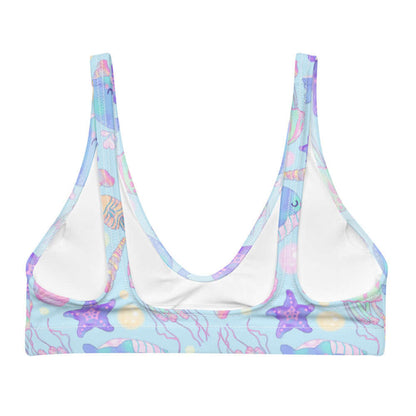 Under the Sea kawaii padded bikini top in blue with pink jellyfish and coral seashells