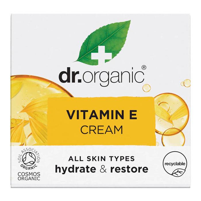 50ml box Dr. Organic Vitamin E Cream, intensive moisturising and restoring cream.
