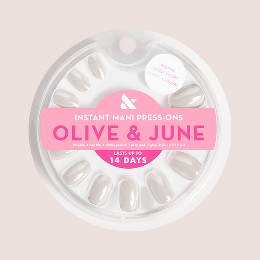 White Chrome - Press-On | Extra Short | Round sugar white chrome press-on false nails for easy at home manicure