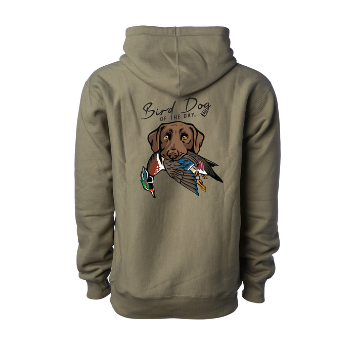 Chocolate Lab with a Wood Duck / Olive (Premium Heavyweight) / XS